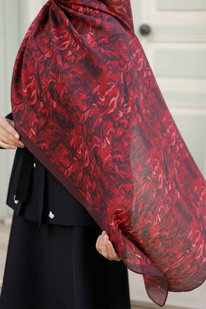 Tensel Şal - Yaprak Desen - Bordo