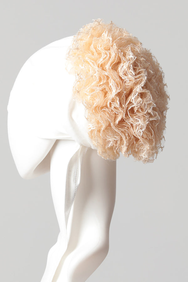 Dantel Topuzlu Önü Dikişli Bone - Kaliteli Özel Üretim - Ekru