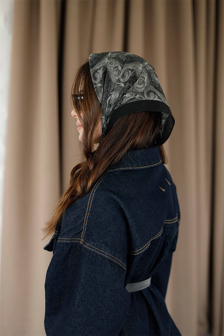 %100 Organik Pamuk Fular - Şal Desen - Siyah