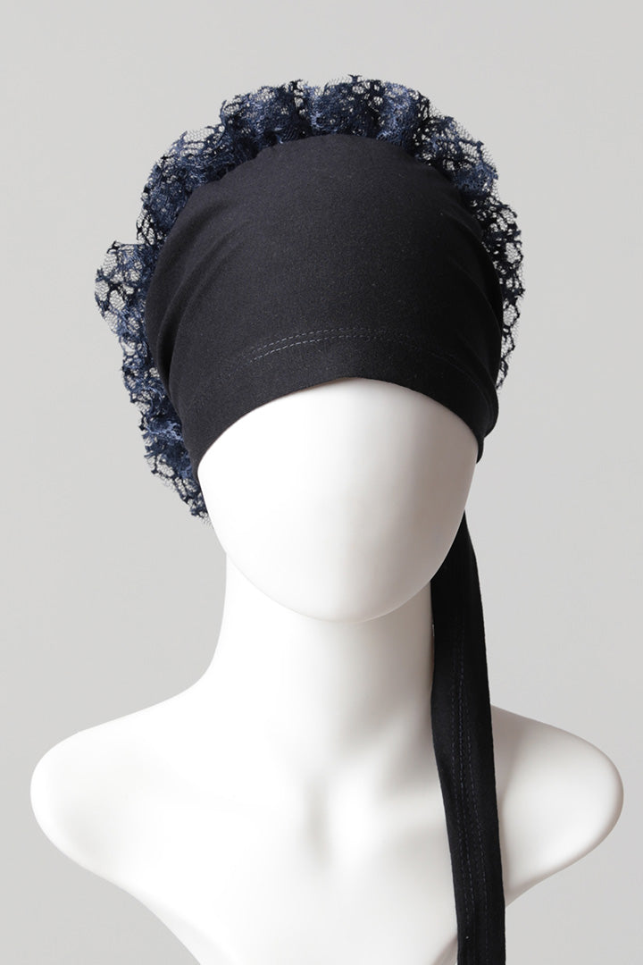 Dantel Topuzlu Önü Dikişli Bone - Kaliteli Özel Üretim - Lacivert