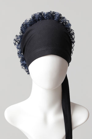 Dantel Topuzlu Önü Dikişli Bone - Kaliteli Özel Üretim - Lacivert