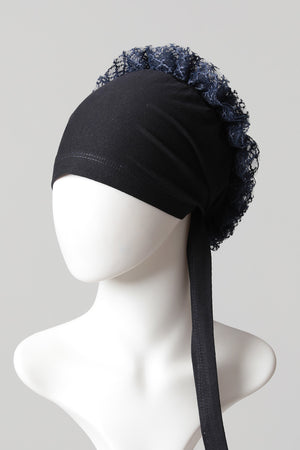 Dantel Topuzlu Önü Dikişli Bone - Kaliteli Özel Üretim - Lacivert