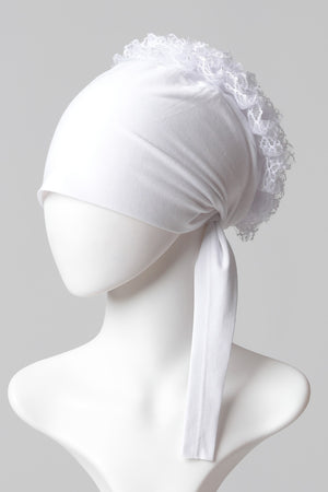 Dantel Topuzlu Dikişsiz Bone - Kaliteli Özel Üretim - Beyaz