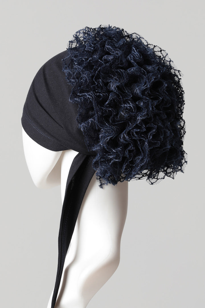 Dantel Topuzlu Önü Dikişli Bone - Kaliteli Özel Üretim - Lacivert