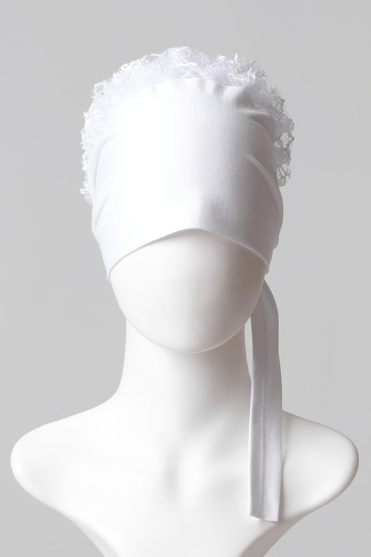 Dantel Topuzlu Dikişsiz Bone - Kaliteli Özel Üretim - Beyaz