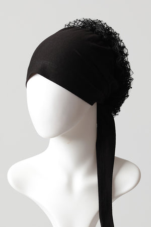 Dantel Topuzlu Önü Dikişli Bone - Kaliteli Özel Üretim - Siyah