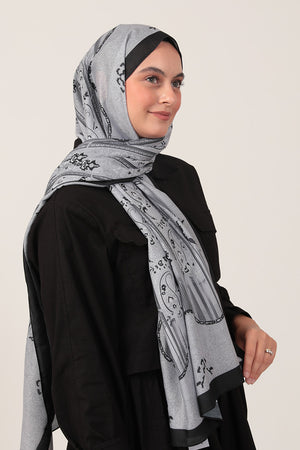 Pamuk İpek Şal - Etro Desen - Gri