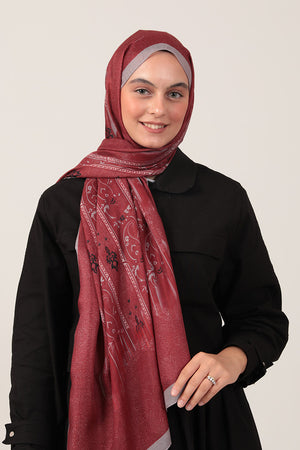 Pamuk İpek Şal - Etro Desen - Vişne