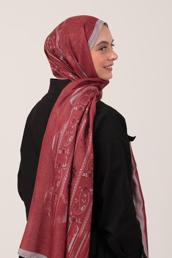 Pamuk İpek Şal - Etro Desen - Vişne