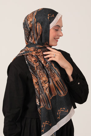 Pamuk İpek Şal - Etro Desen - Siyah Krem