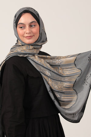 Pamuk İpek Şal - Etro Desen - Siyah Füme