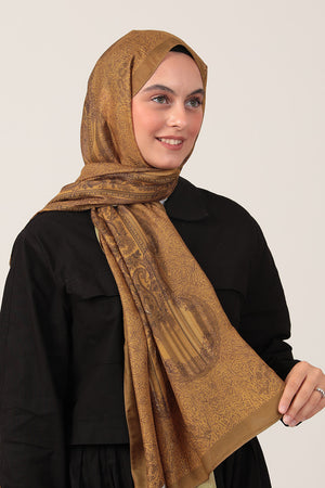 Pamuk İpek Şal - Etro Desen - Yağ Yeşili