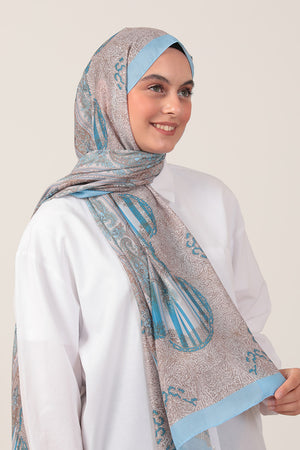 Pamuk İpek Şal - Etro Desen - Bebe Mavi