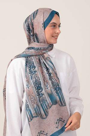 Pamuk İpek Şal - Etro Desen - Kot Mavi