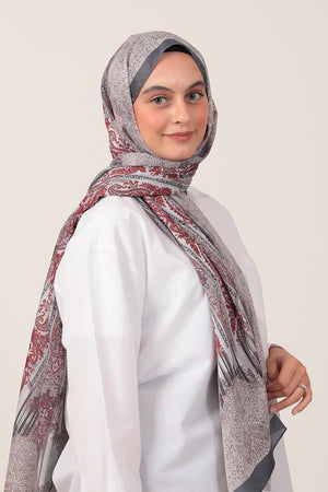 Pamuk İpek Şal - Etro Desen - Füme Bordo