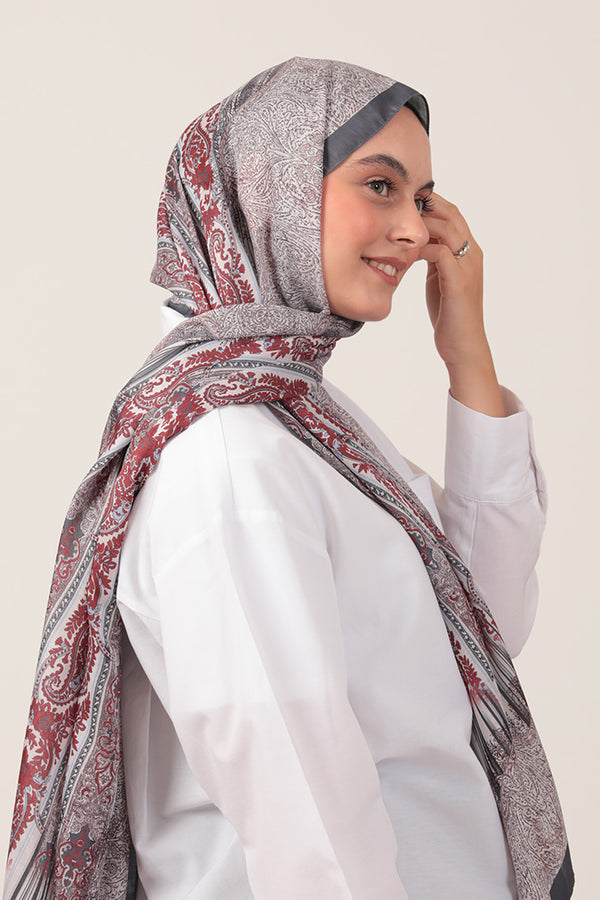 Pamuk İpek Şal - Etro Desen - Füme Bordo