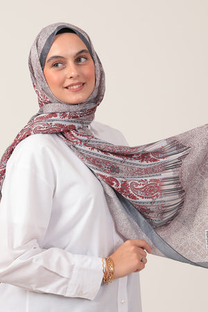 Pamuk İpek Şal - Etro Desen - Füme Bordo