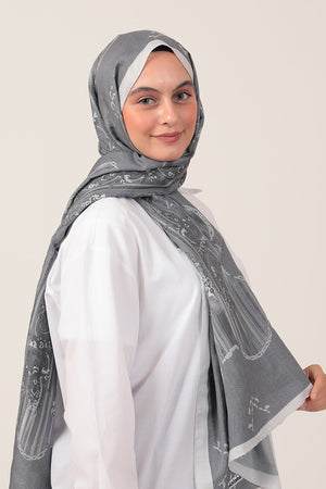 Pamuk İpek Şal - Etro Desen - Antrasit