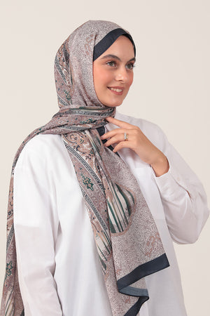 Pamuk İpek Şal - Etro Desen - Lacivert Krem