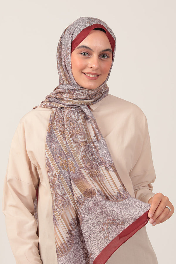 Pamuk İpek Şal - Etro Desen - Bordo