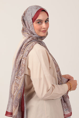 Pamuk İpek Şal - Etro Desen - Bordo