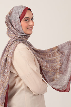 Pamuk İpek Şal - Etro Desen - Bordo