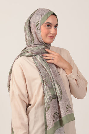 Pamuk İpek Şal - Etro Desen - Açık Yeşil