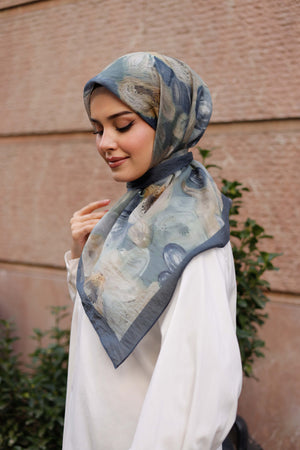 Tensel Eşarp - Rose Desen - Petrol Mavisi