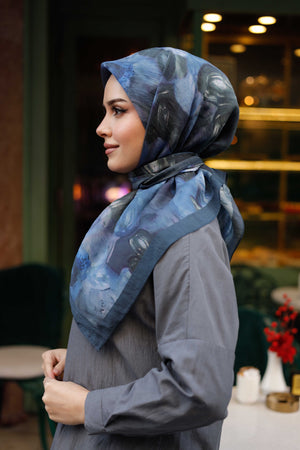 Tensel Eşarp - Rose Desen - Lacivert