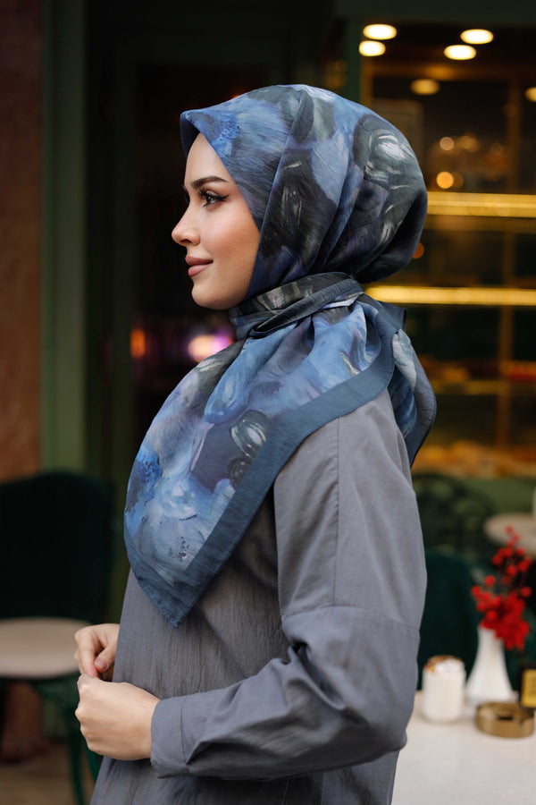 Tensel Eşarp - Rose Desen - Lacivert