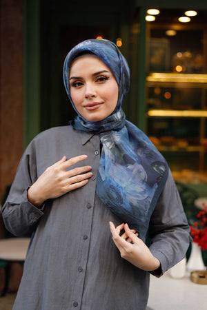 Tensel Eşarp - Rose Desen - Lacivert