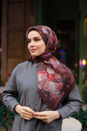 Tensel Eşarp - Rose Desen - Bordo