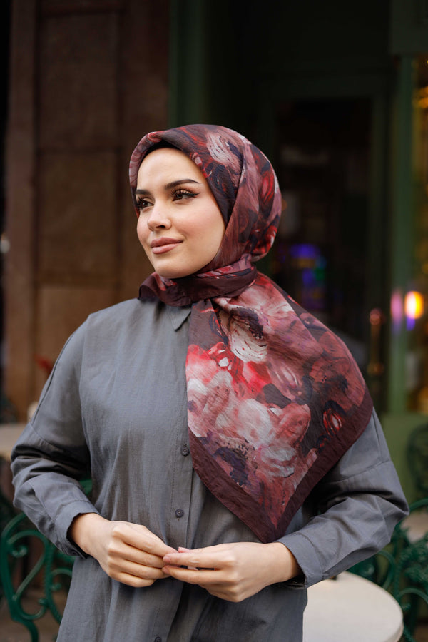 Tensel Eşarp - Rose Desen - Bordo