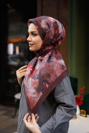 Tensel Eşarp - Rose Desen - Bordo
