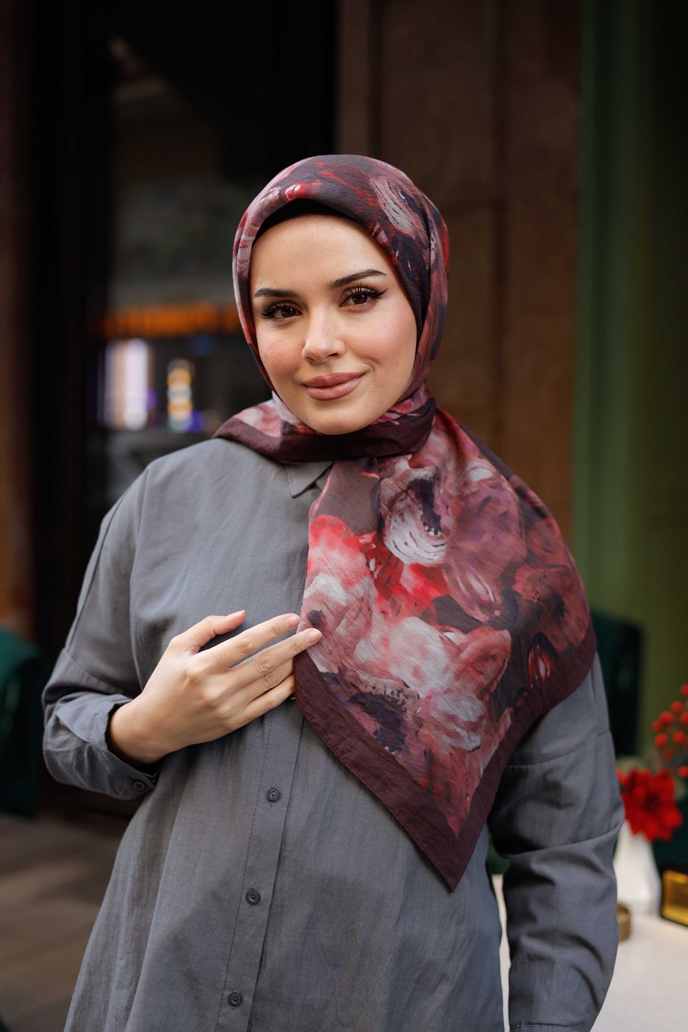 Tensel Eşarp - Rose Desen - Bordo