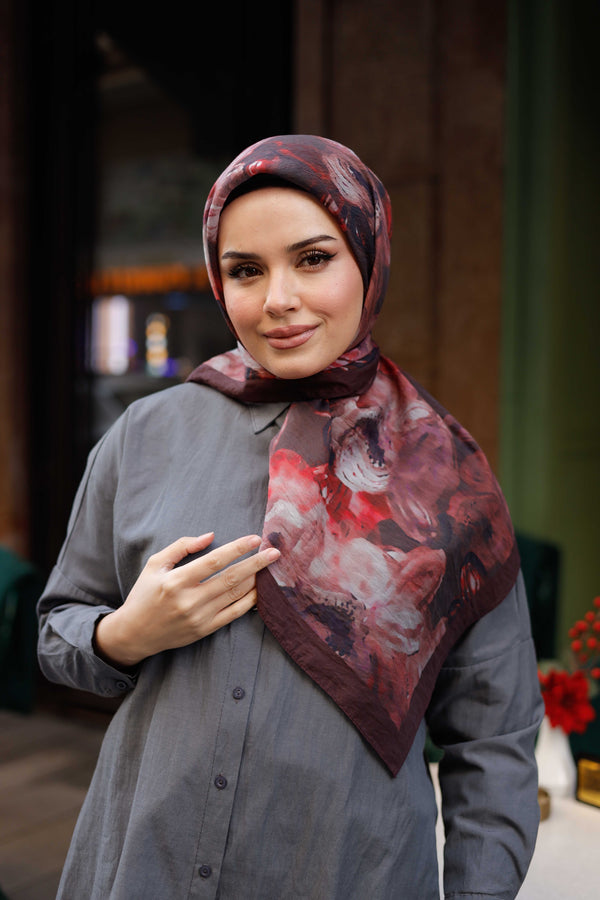 Tensel Eşarp - Rose Desen - Bordo