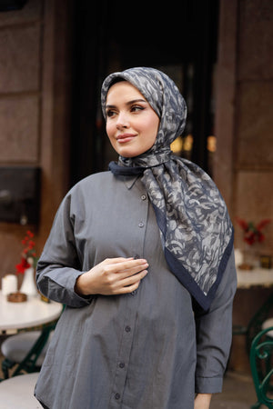 Tensel Eşarp - Yaprak Desen - Siyah