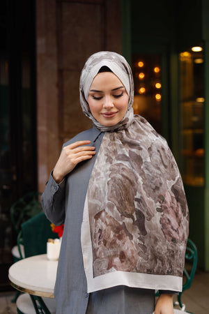 %100 Organik Pamuk Şal - Ebruli Desen - Gri