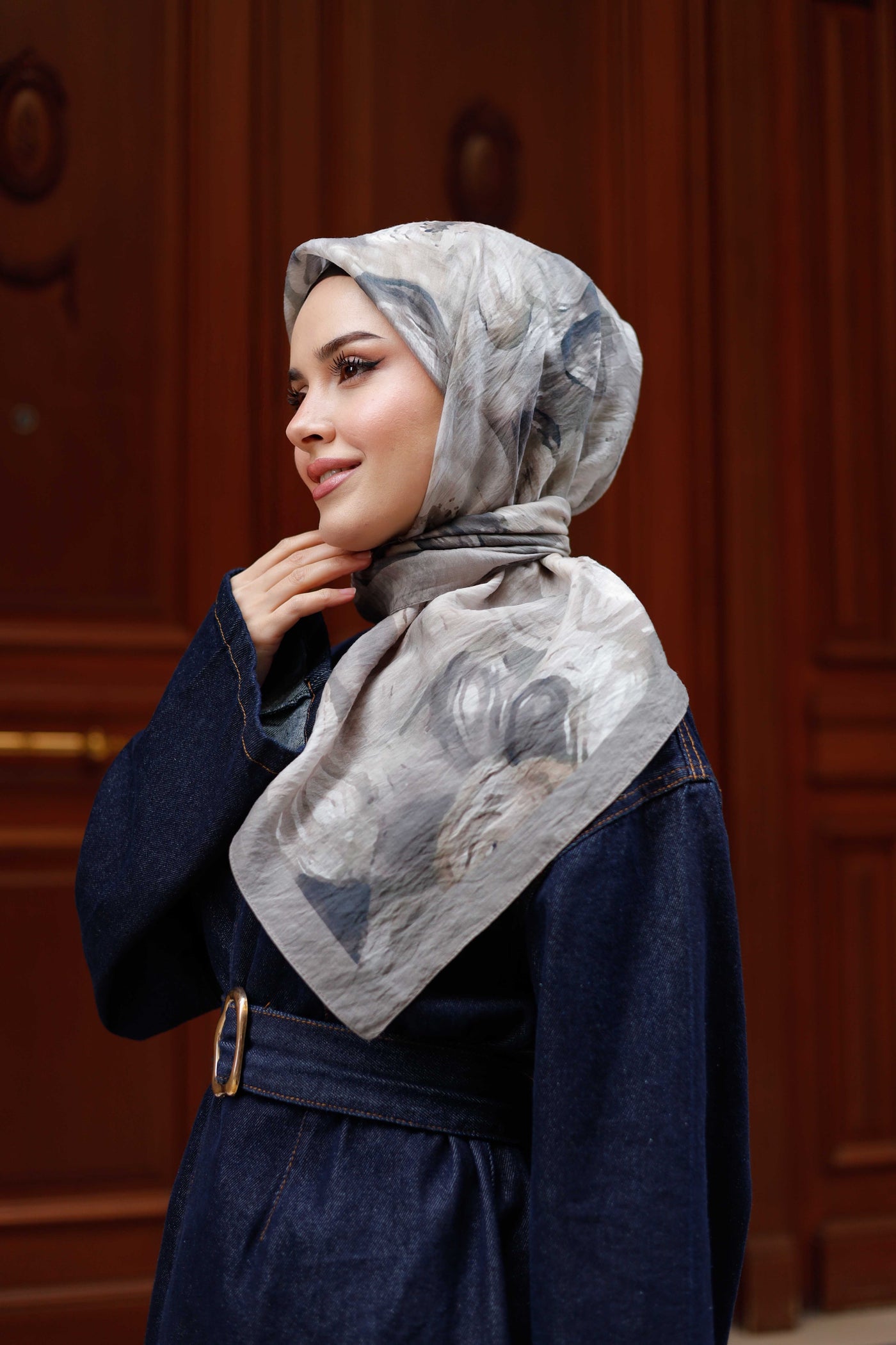 Tensel Eşarp - Rose Desen - Vizon