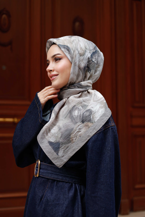 Tensel Eşarp - Rose Desen - Vizon