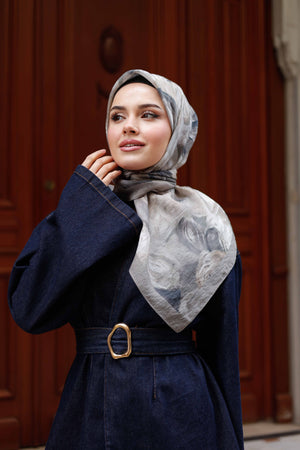 Tensel Eşarp - Rose Desen - Vizon