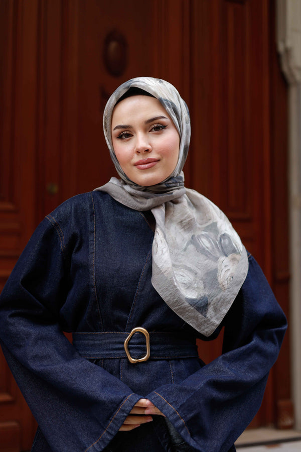 Tensel Eşarp - Rose Desen - Vizon