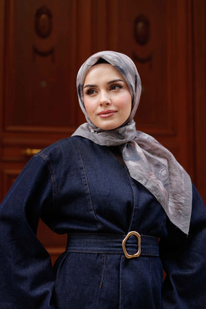 Tensel Eşarp - Rose Desen - Gri