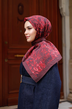 Tensel Eşarp - Yaprak Desen - Bordo