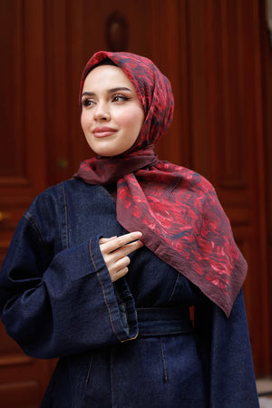 Tensel Eşarp - Yaprak Desen - Bordo
