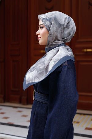 Tensel Eşarp - Rose Desen - Lacivert Gri