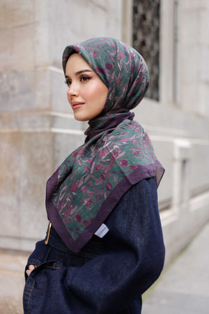 Tensel Eşarp - Yaprak Desen - Mor