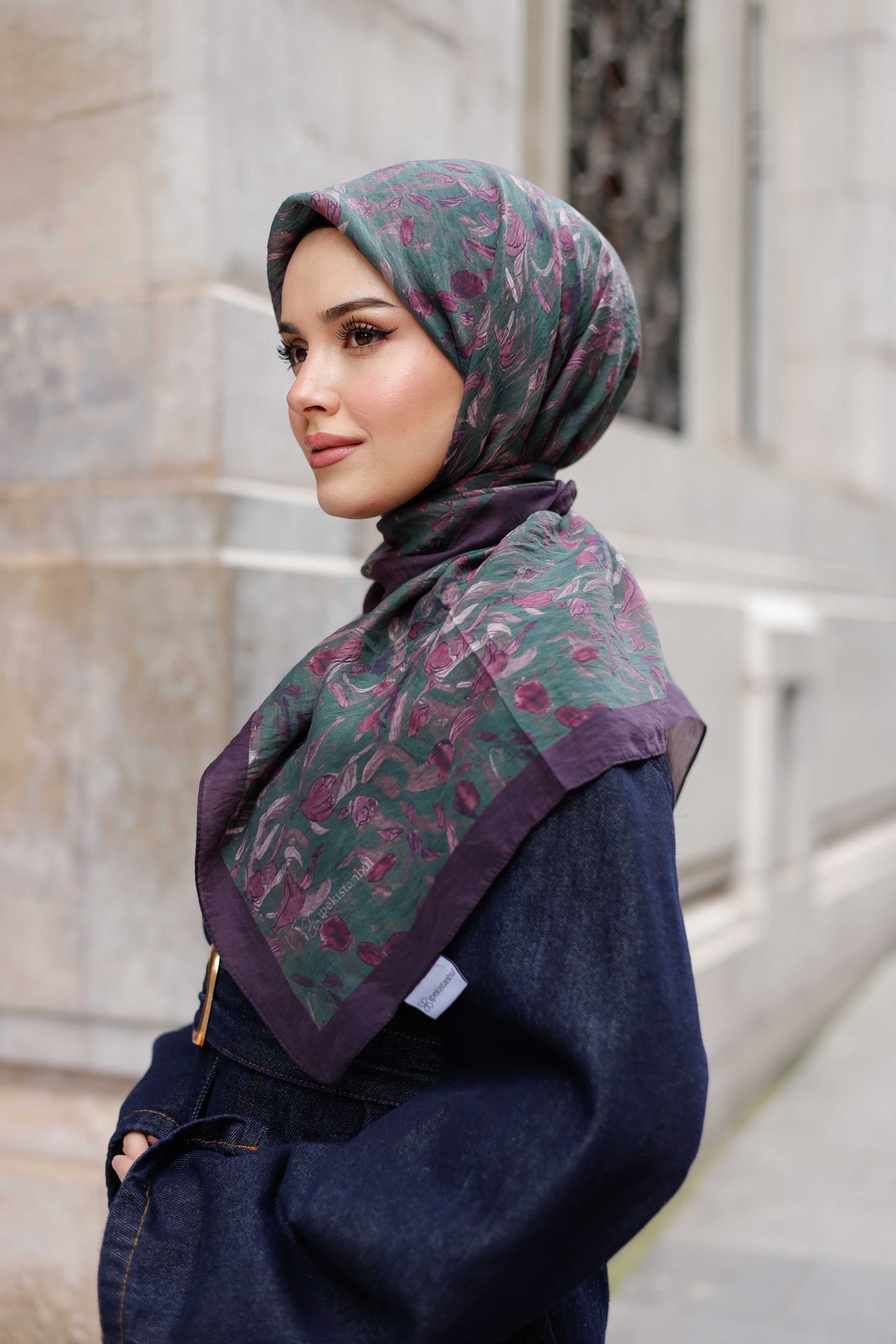 Tensel Eşarp - Yaprak Desen - Mor