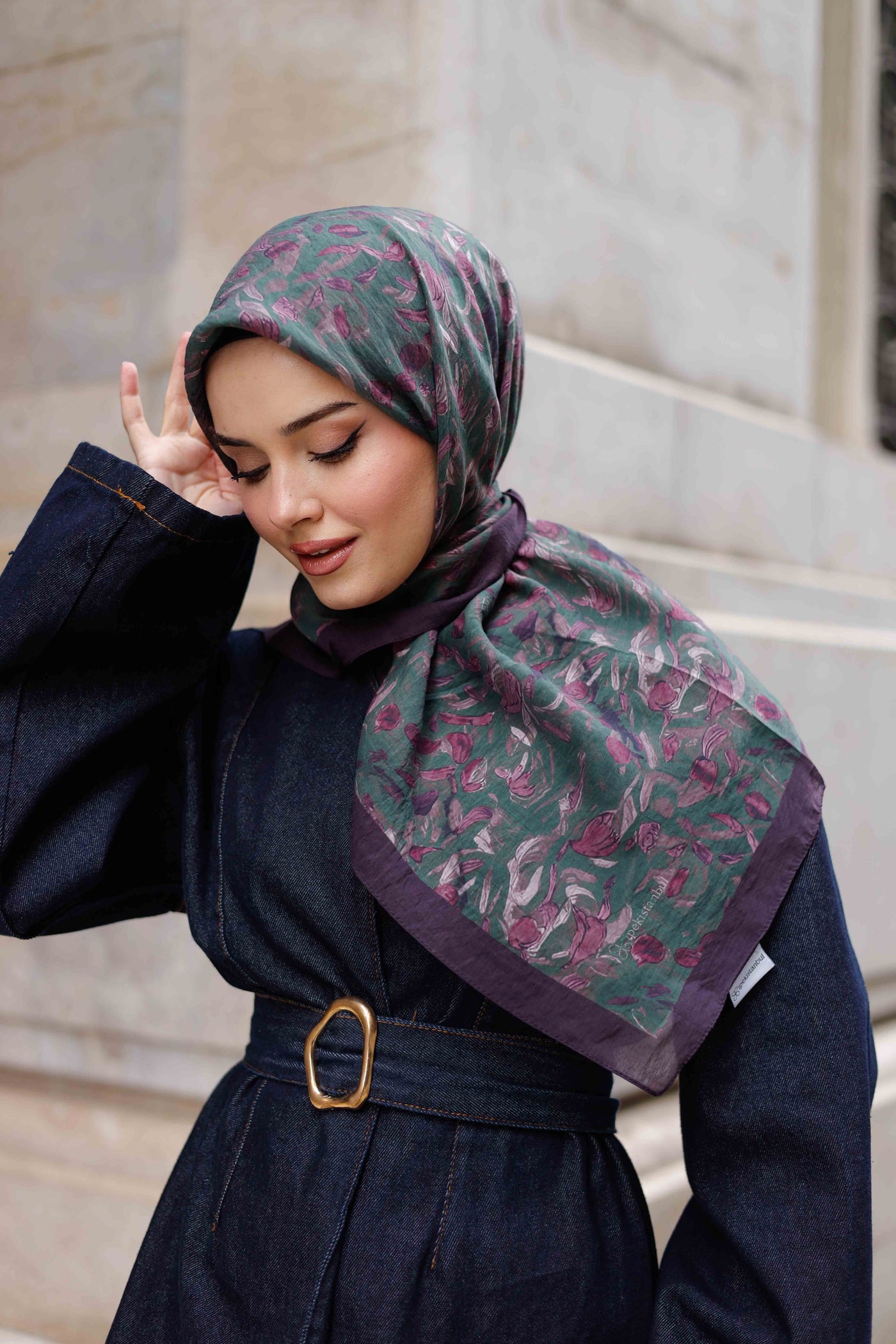 Tensel Eşarp - Yaprak Desen - Mor