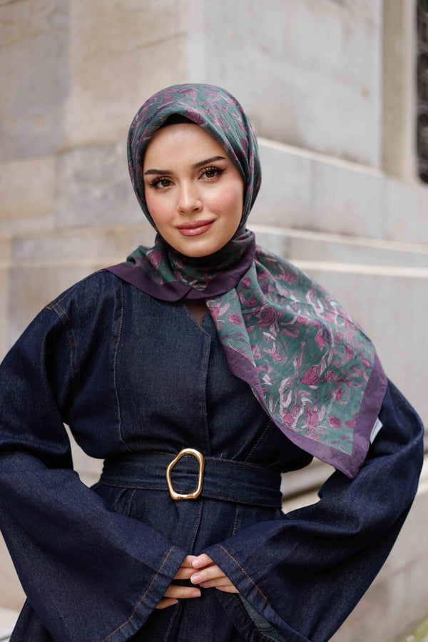 Tensel Eşarp - Yaprak Desen - Mor